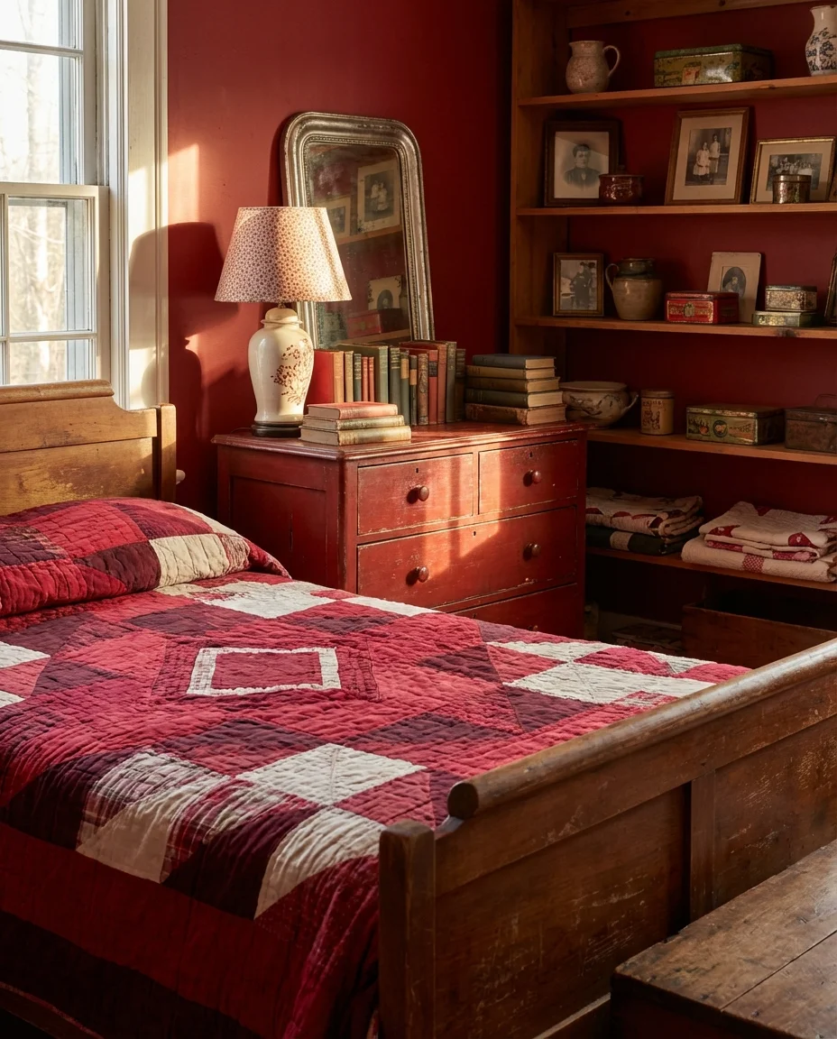 Red Bedroom Inspo with Vintage Finds 1