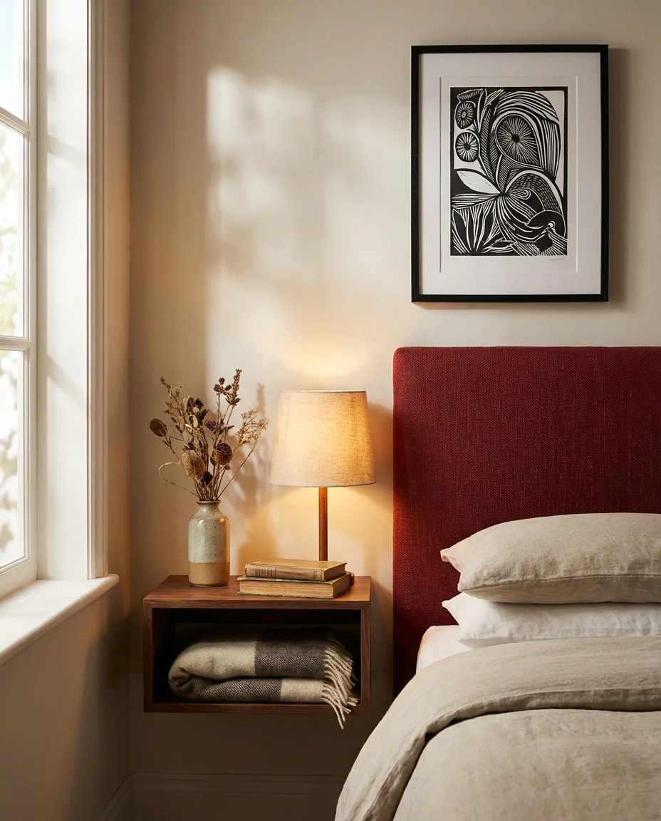 Red Bedroom with Black and White Artwork 2