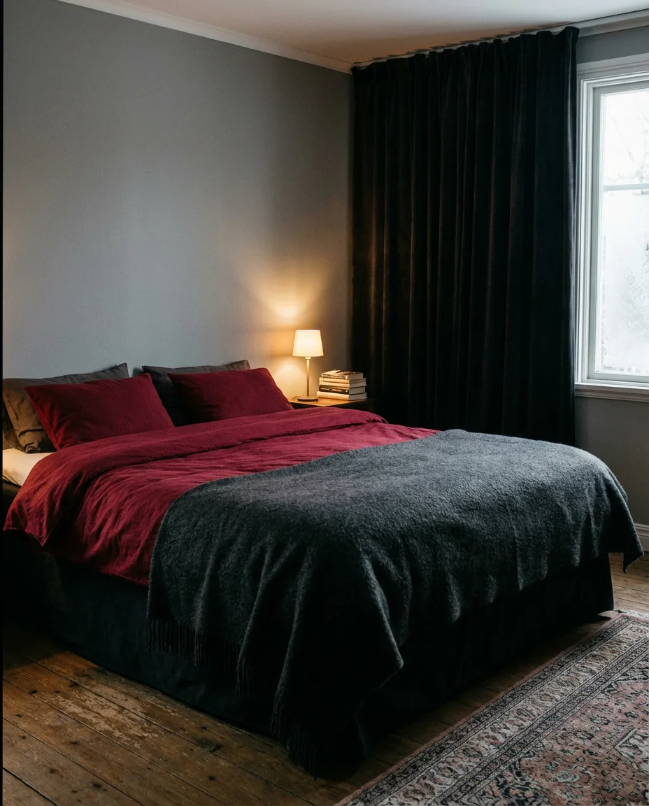 Red and Grey with Cozy Winter Bedroom Energy 1