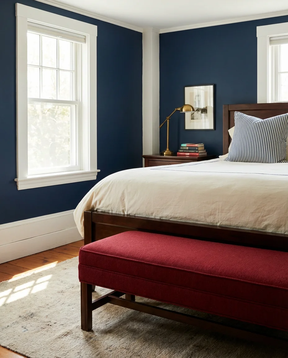 Red and Navy Blue Bedroom with Classic Appeal 1