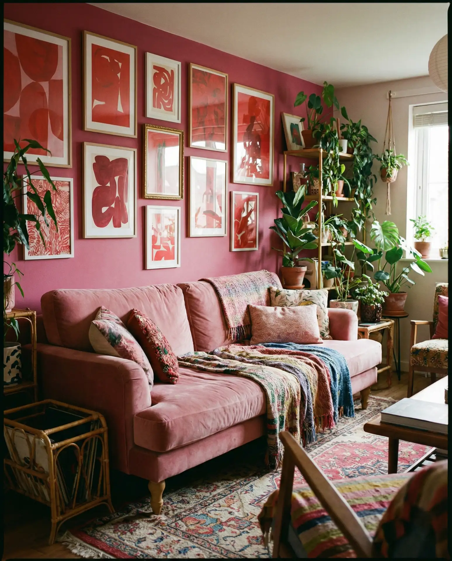 Red and Pink Maximalist Living Room 1