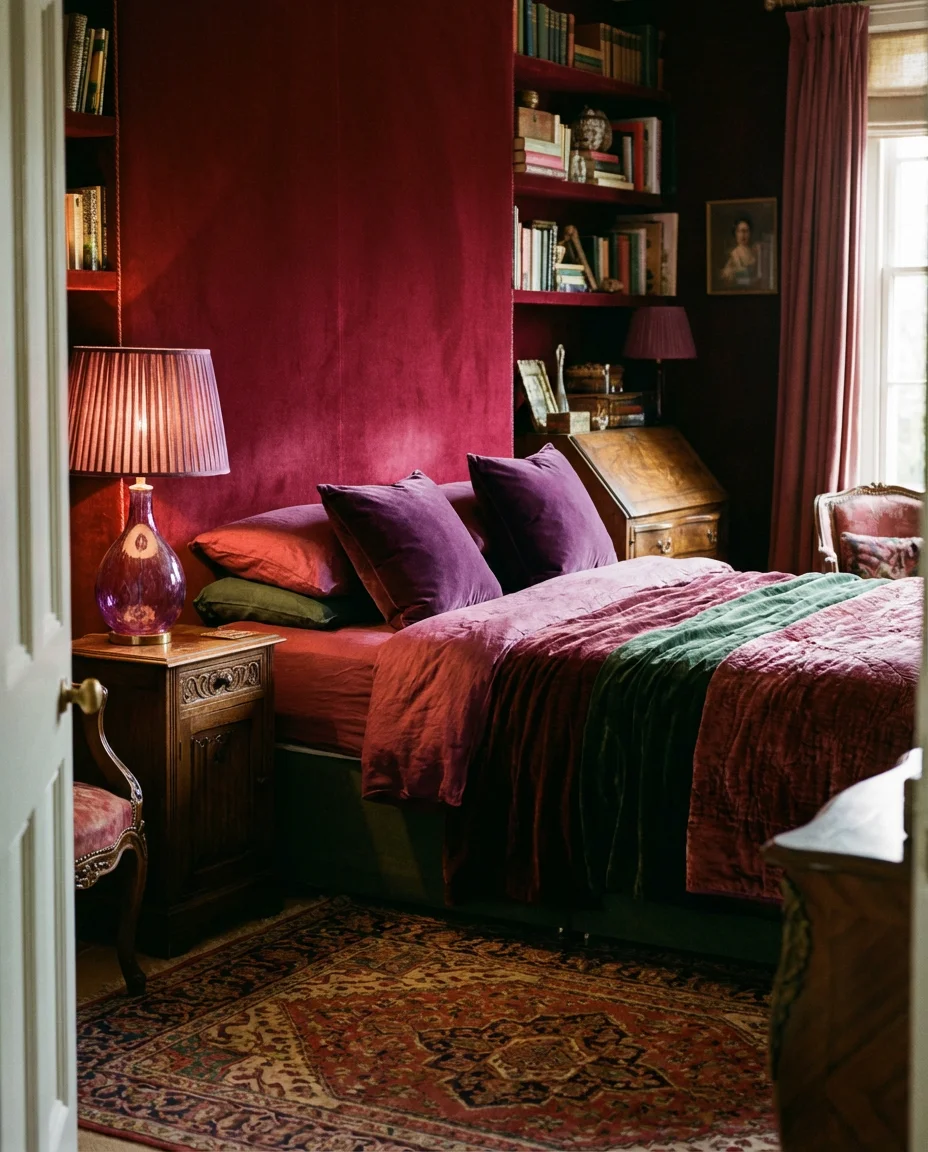 Red and Purple Bedroom with Jewel Tone Richness 1
