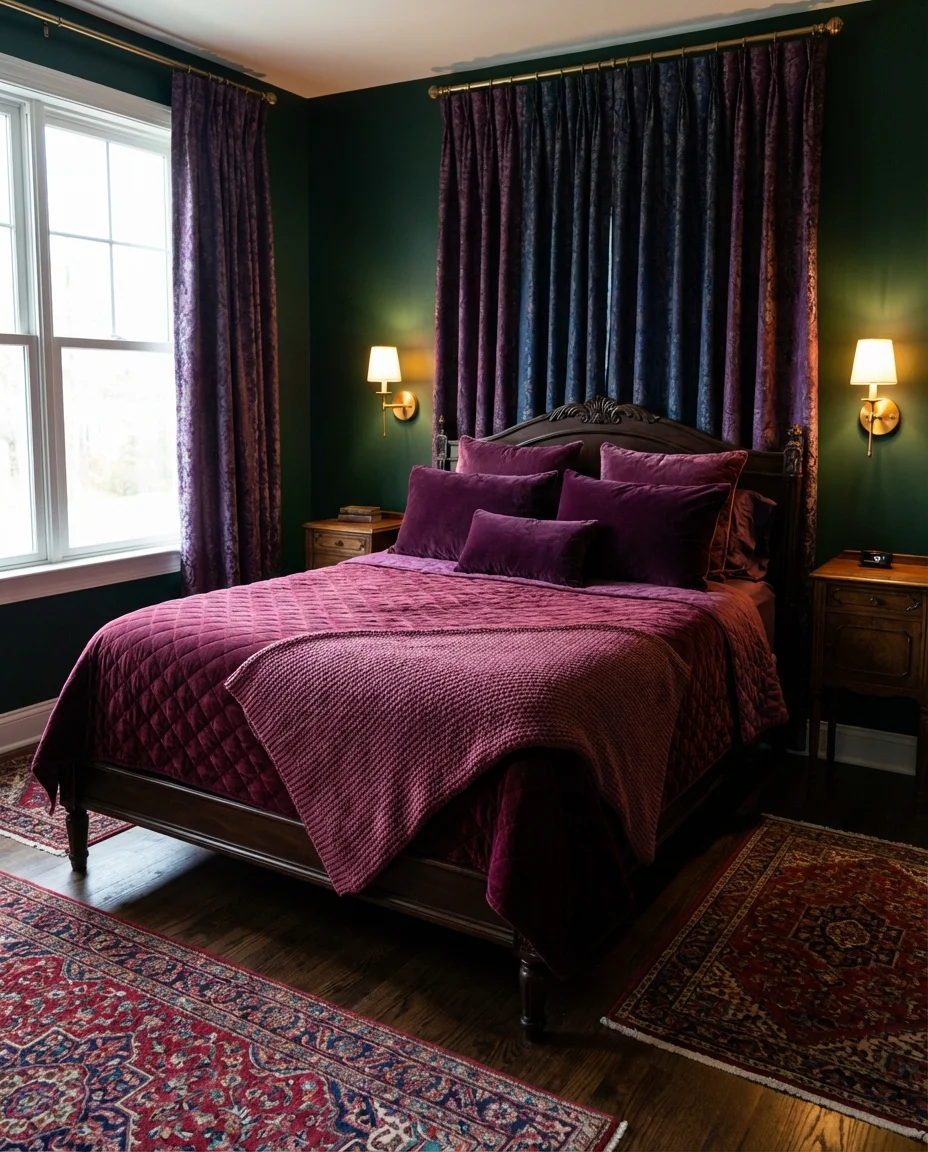 Red and Purple Bedroom with Jewel Tone Richness 2