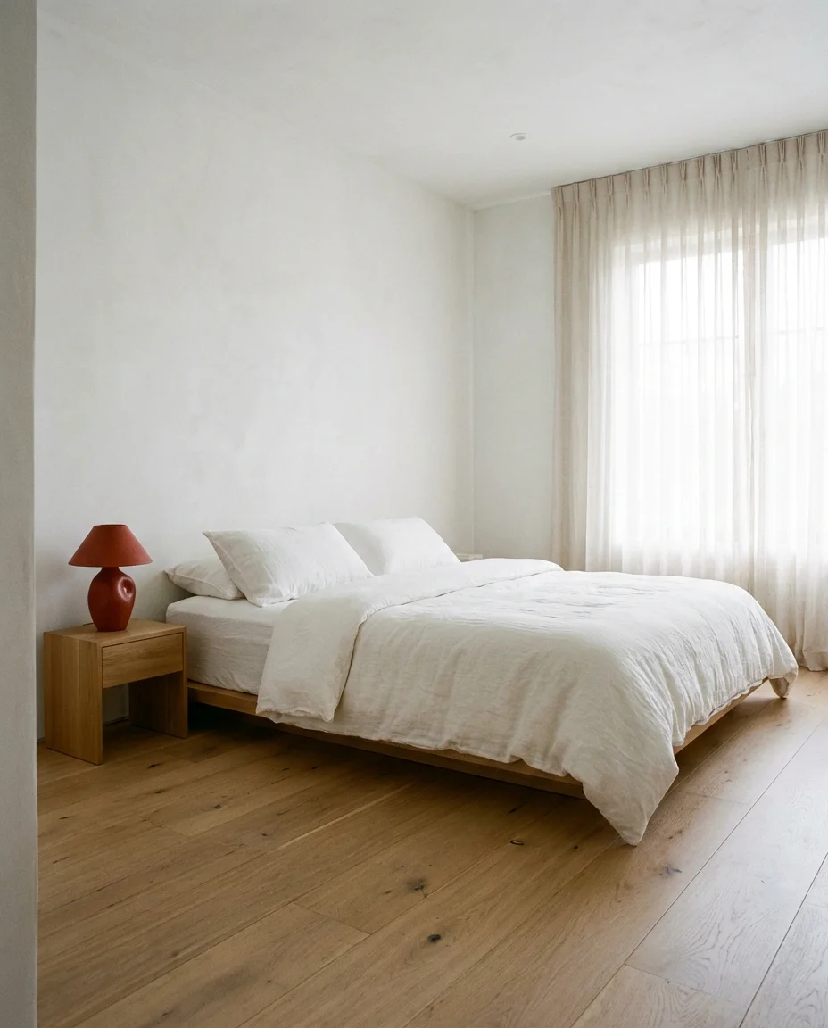 Red and White Minimalist Bedroom 1