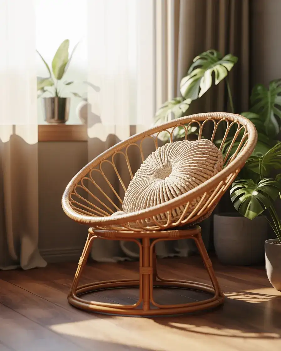 Repurposed Vintage Papasan with Macramé Cushion 2