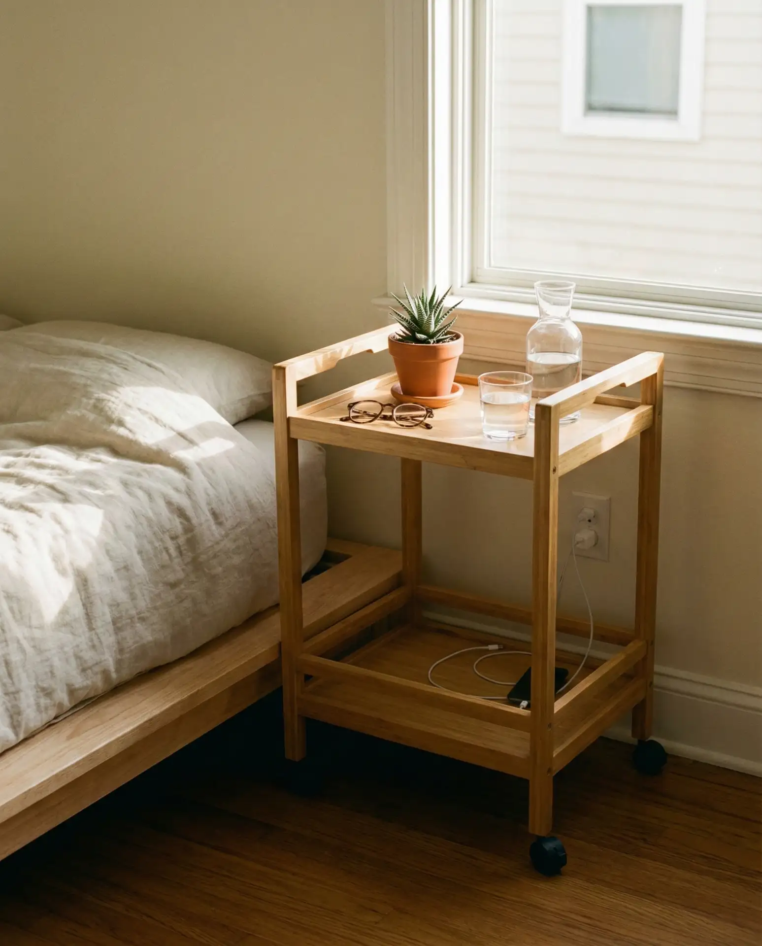 Rolling Cart as Nightstand Alternative 1