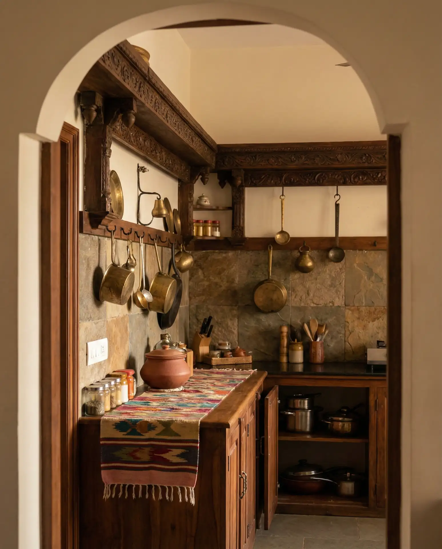 Rustic Wood and Stone Indian Style Kitchen 2