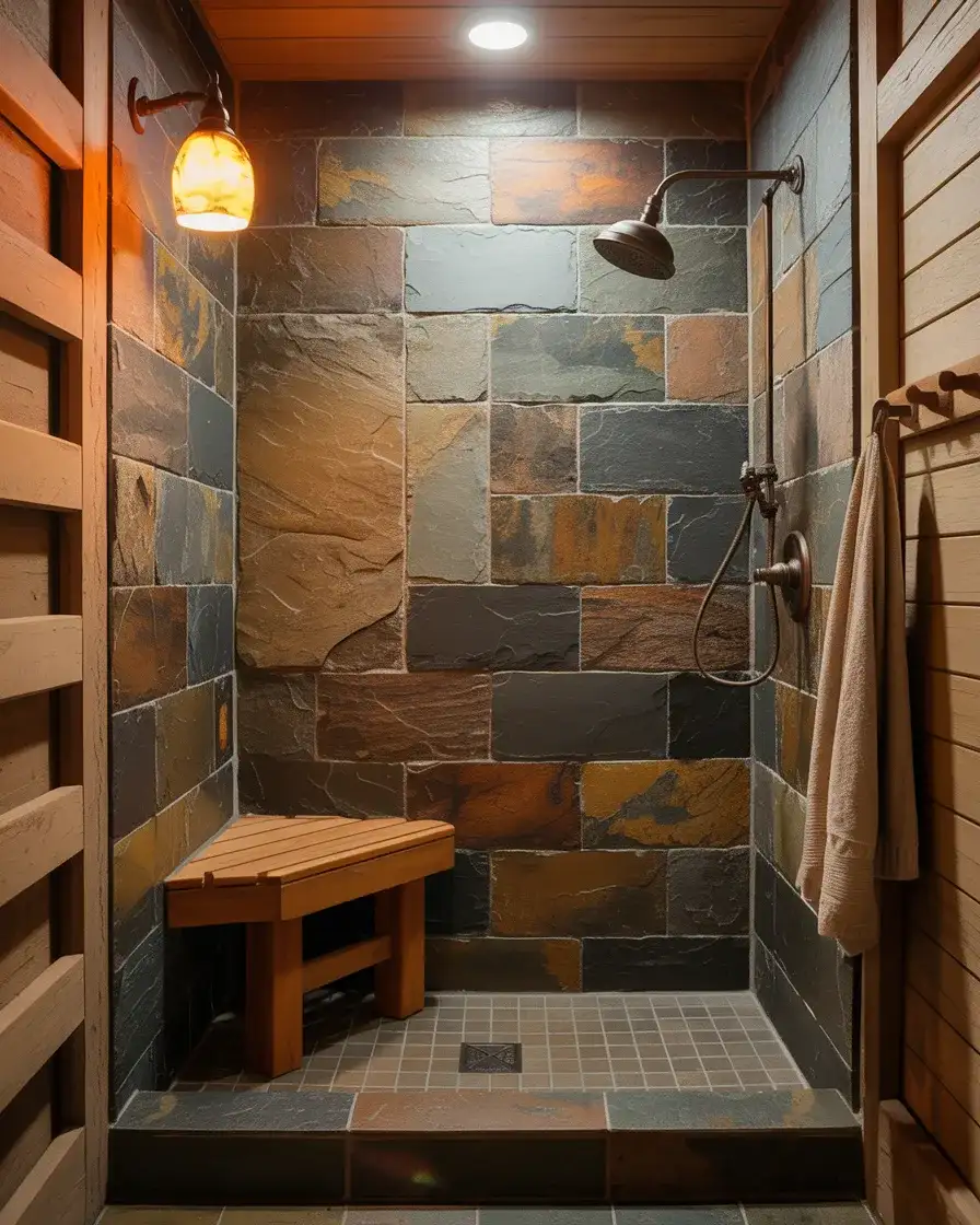 Rustic Wood and Stone Shower 1