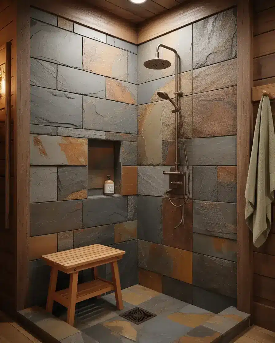 Rustic Wood and Stone Shower 2