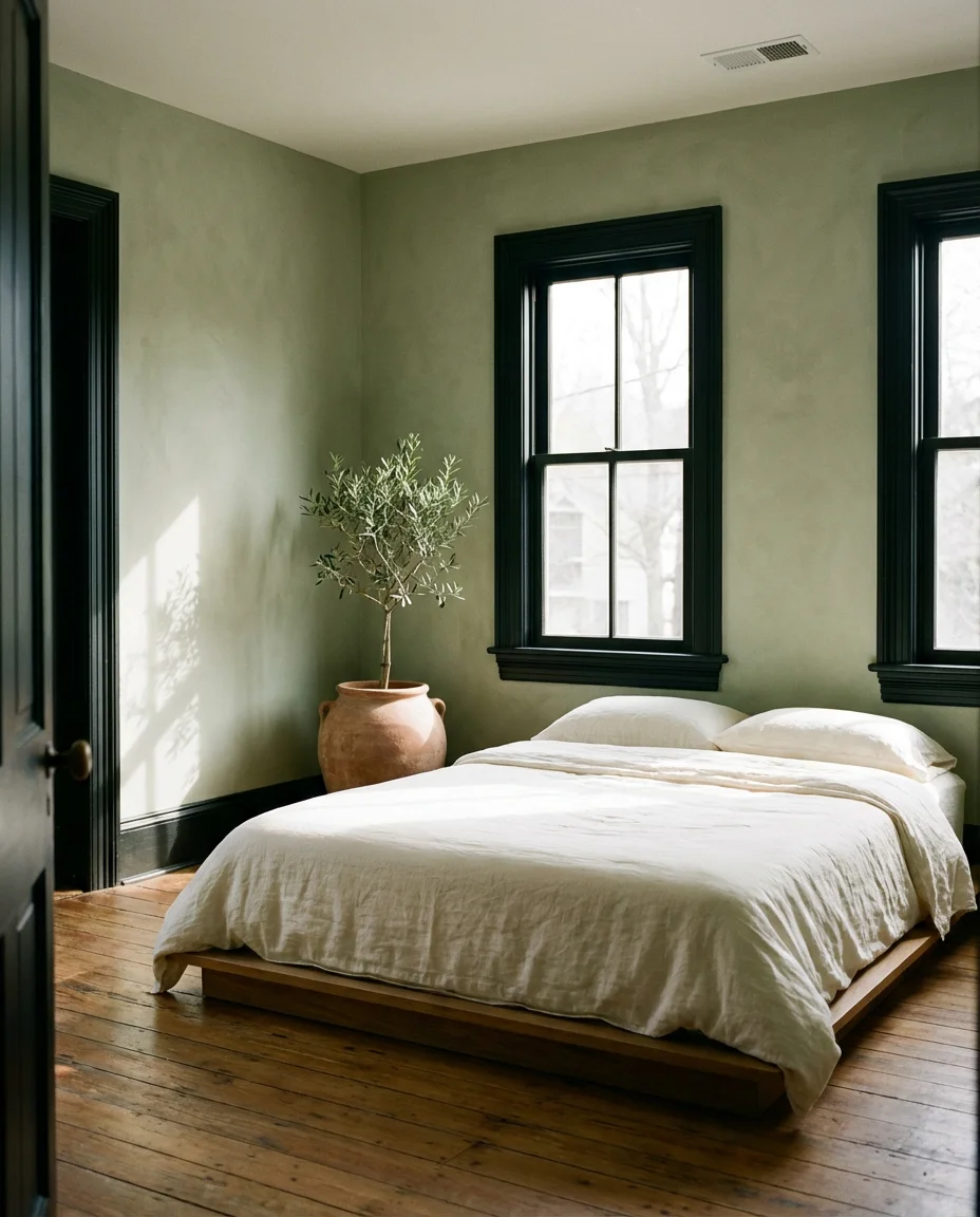 Sage Green and Black Bedroom with Organic Calm 1