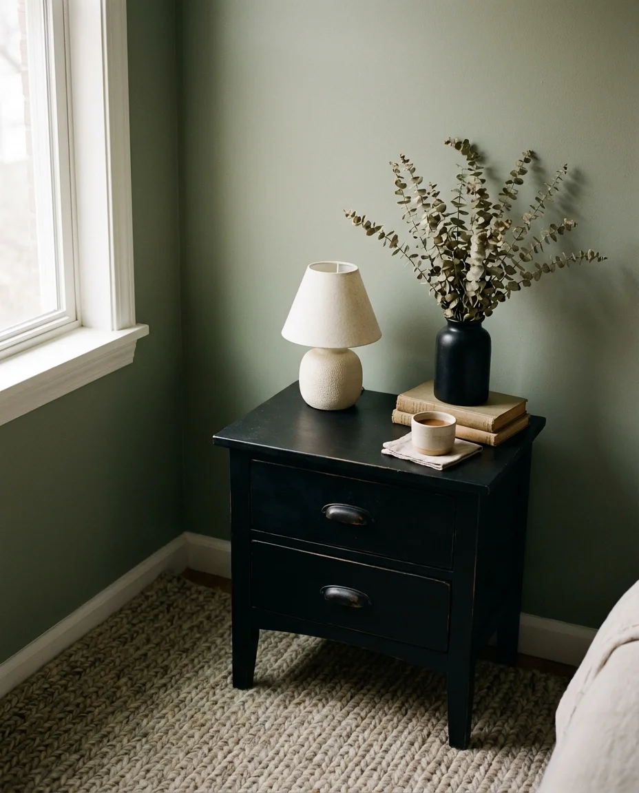 Sage Green and Black Bedroom with Organic Calm 2