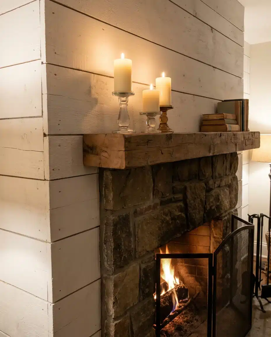 Shiplap Fireplace Wall in White 2