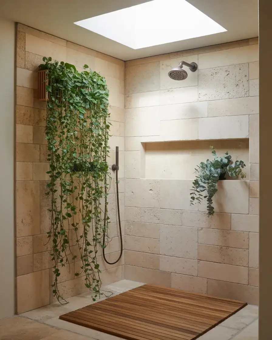 Shower With Indoor Plants and Natural Materials 1