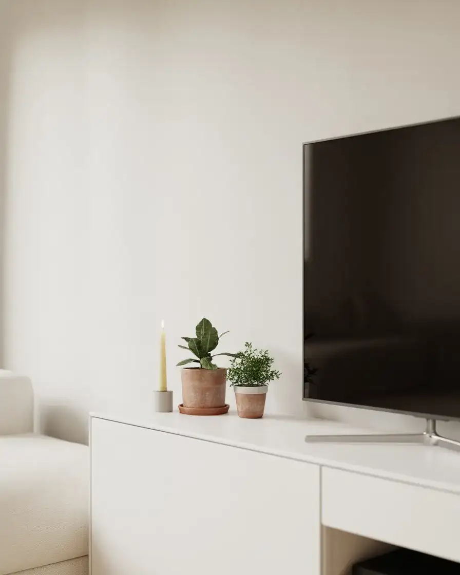 Simple White Console with Minimal Greenery for Clean, Calming Vibes 1