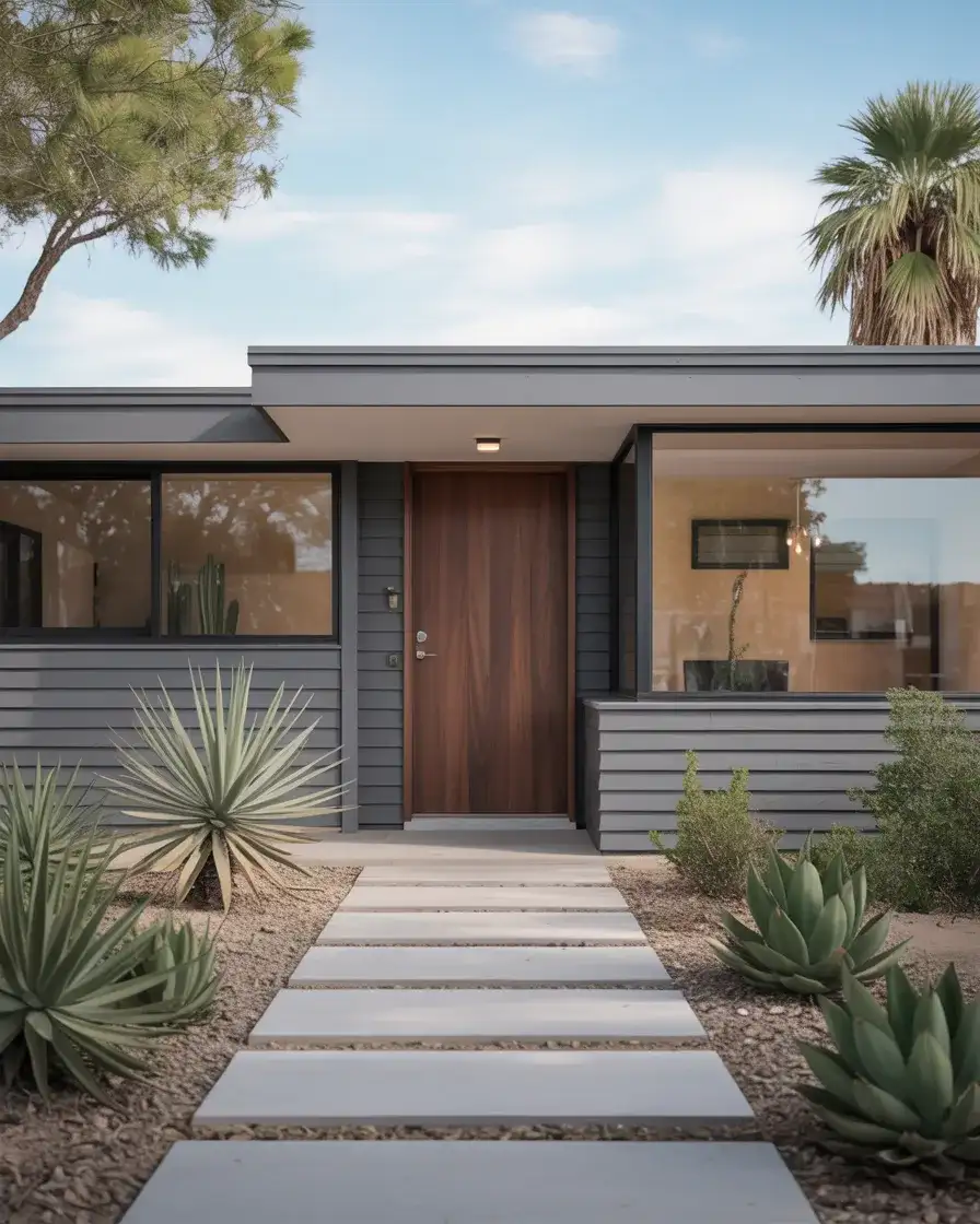 Slate Gray Modern Mid Century with Warm Wood Door 1