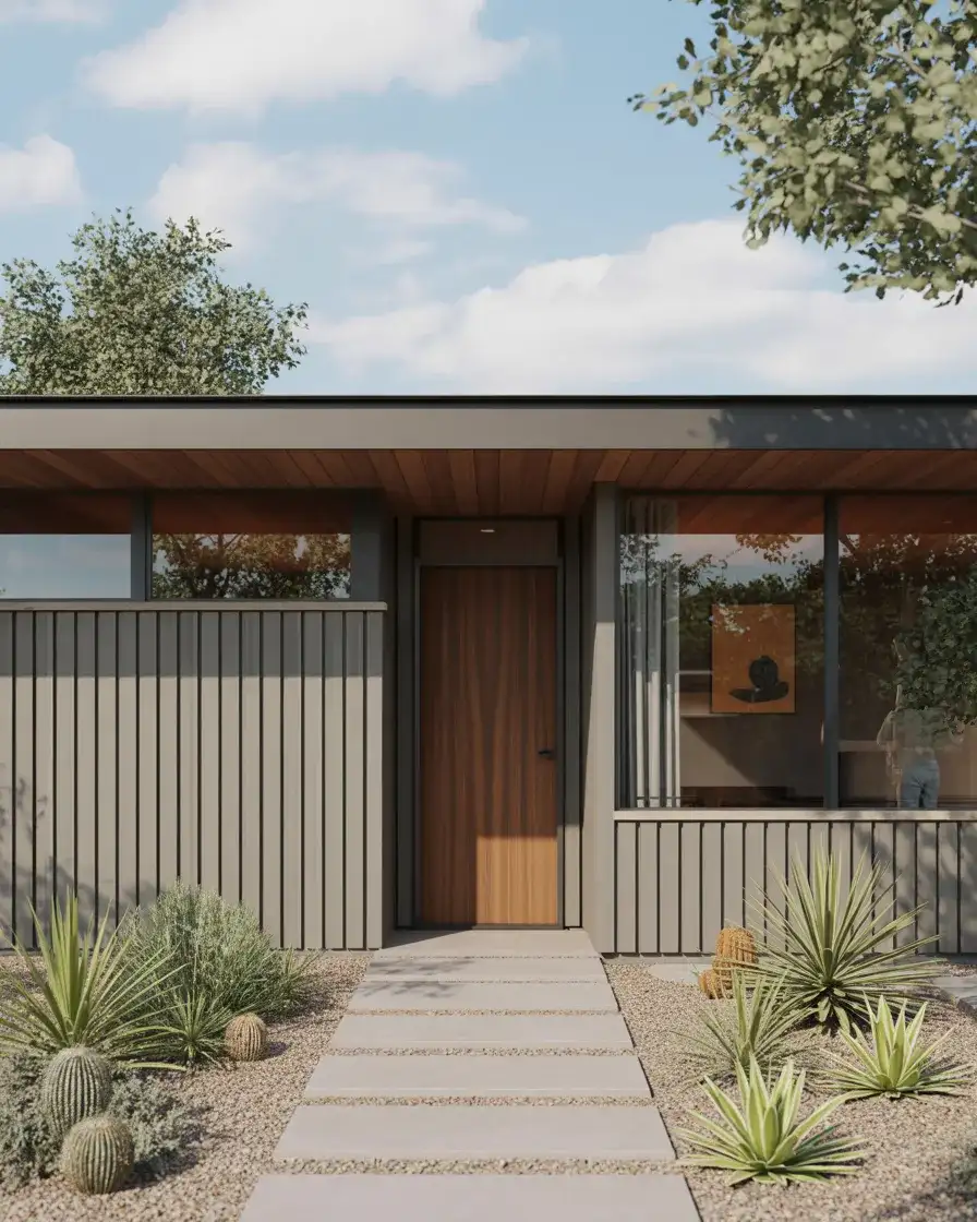 Slate Gray Modern Mid Century with Warm Wood Door 2