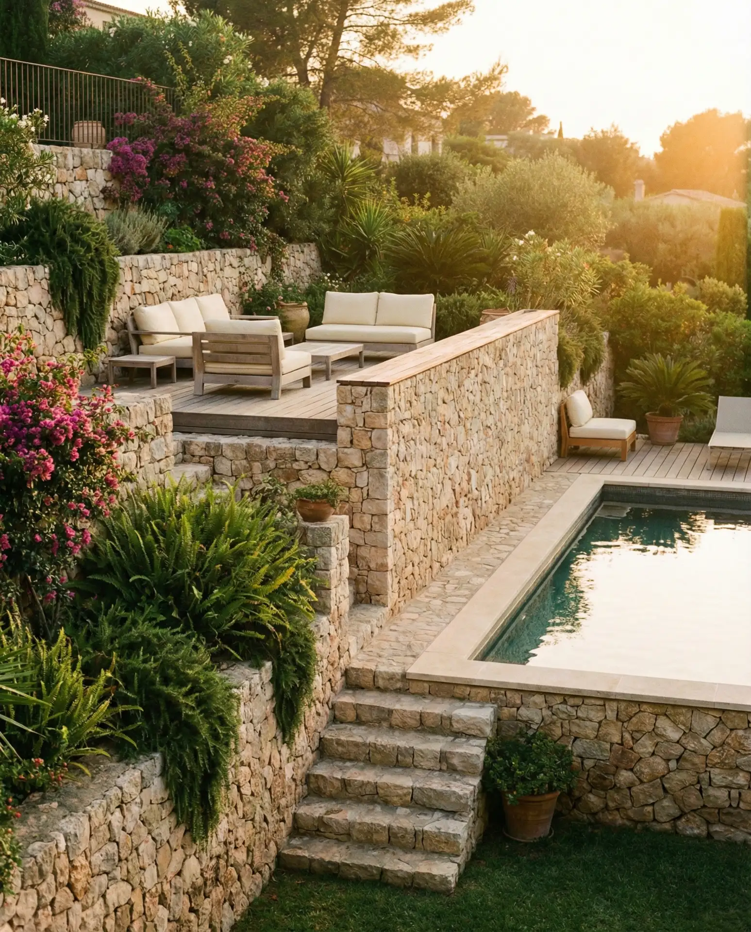 Sloped Yard Pool with Terraced Landscaping 2