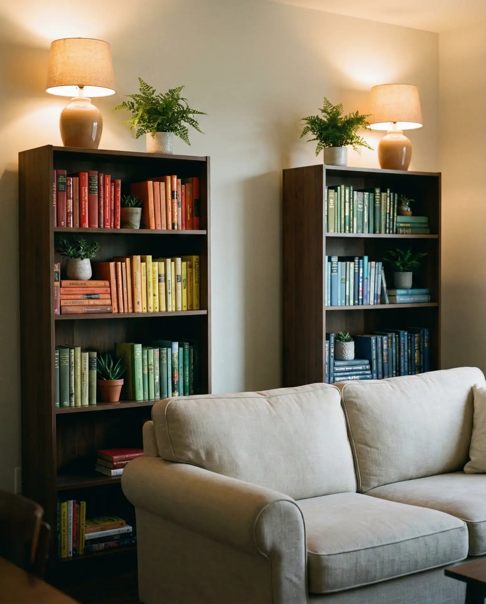 Symmetrical Book Shelves Framing a Couch 1