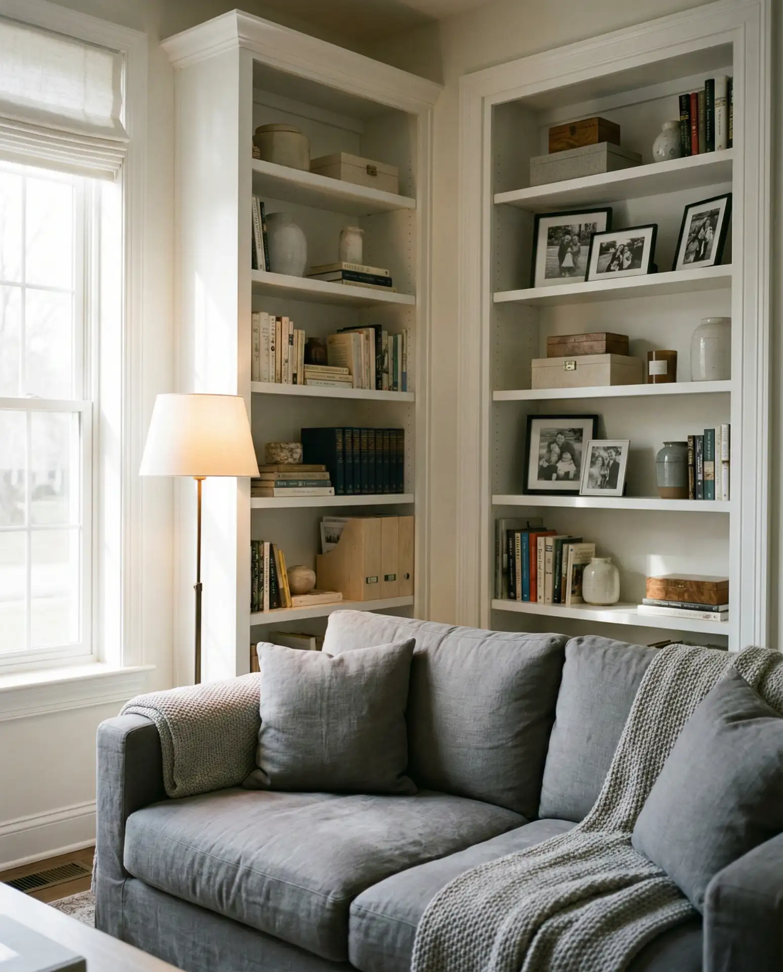 Symmetrical Book Shelves Framing a Couch 2