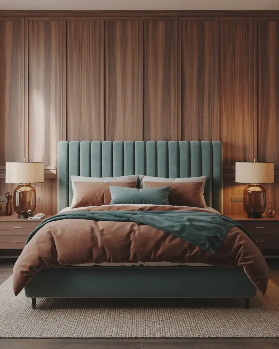 Teal and Brown Bedroom with Earthy Warmth 1