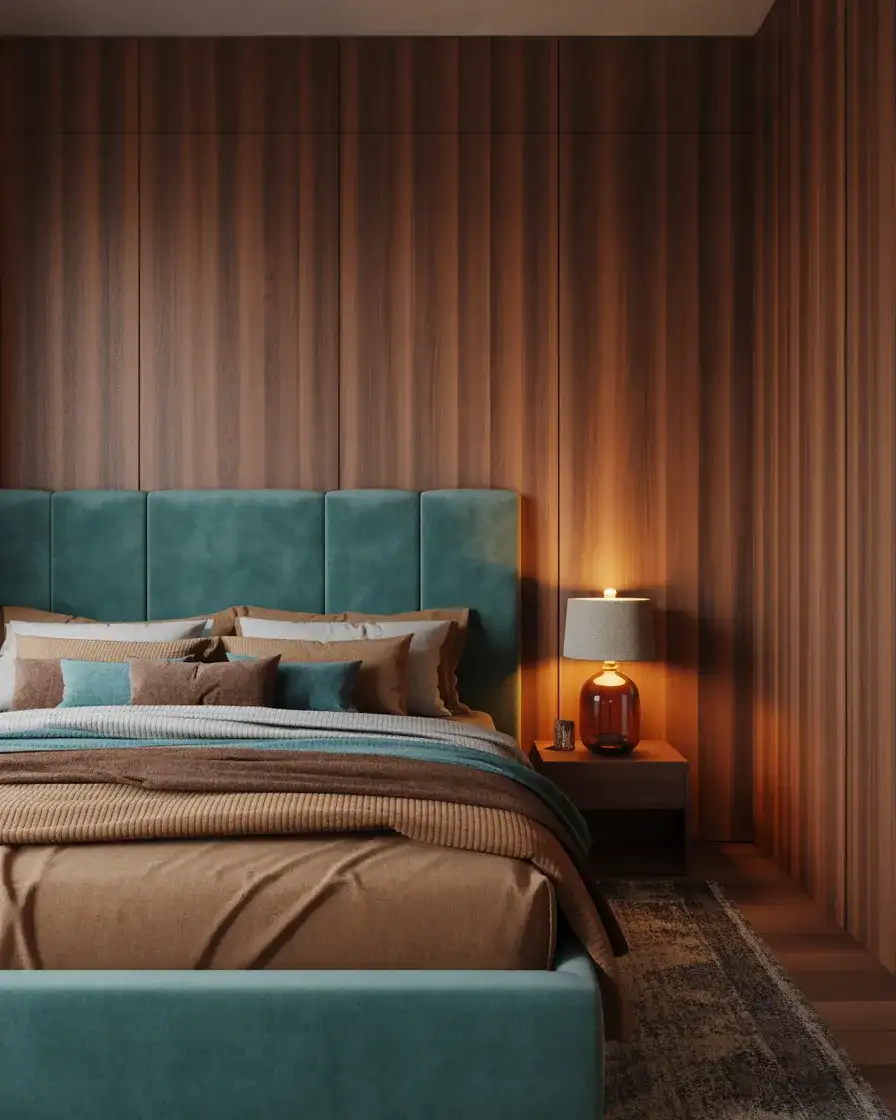 Teal and Brown Bedroom with Earthy Warmth 2