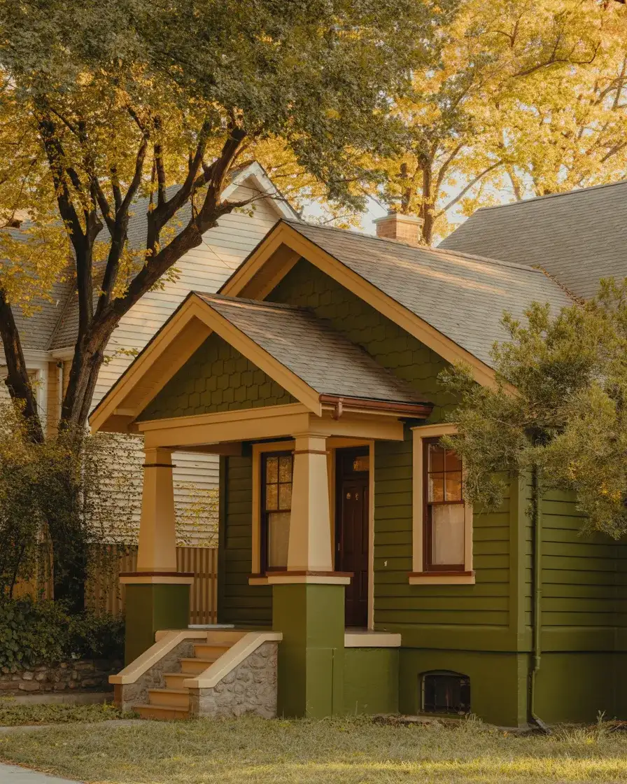 Trending Olive Green with a Brown Roof 2