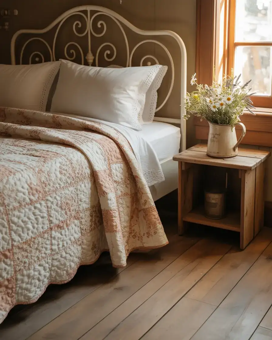 Vintage Farmhouse Bedroom with Iron Bed Frame 1