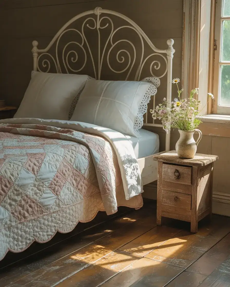 Vintage Farmhouse Bedroom with Iron Bed Frame 2
