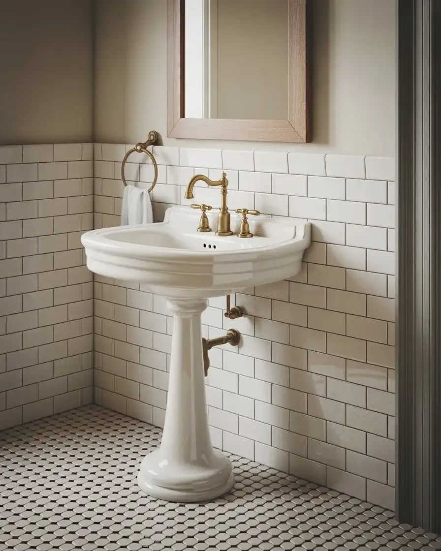 Vintage-Inspired Powder Room with Pedestal Sink 2