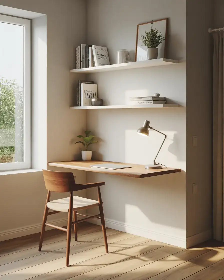 Wall-Mounted Desk with Floating Shelves 1