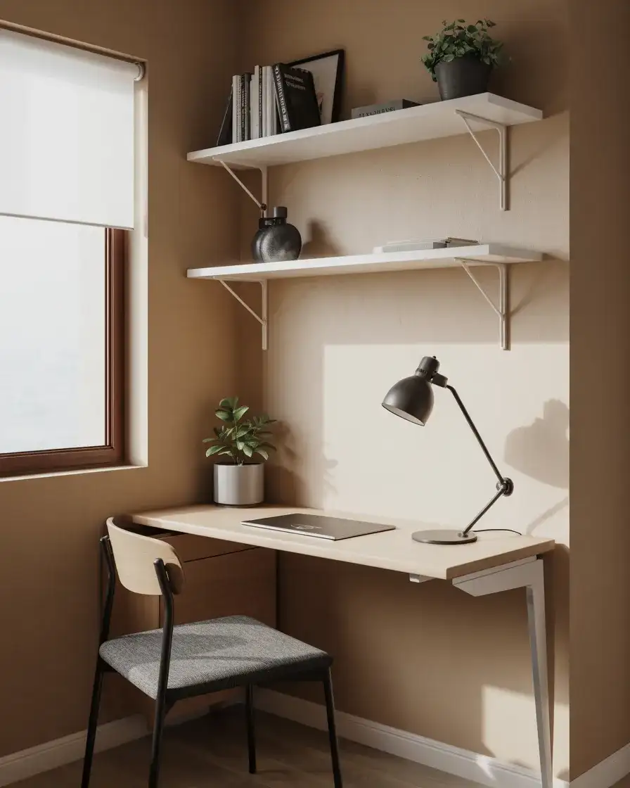 Wall-Mounted Desk with Floating Shelves 2