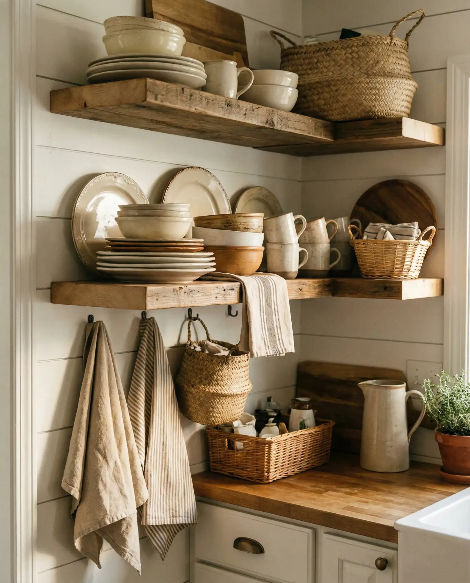 Warm Farmhouse Kitchen with Open Shelving 2