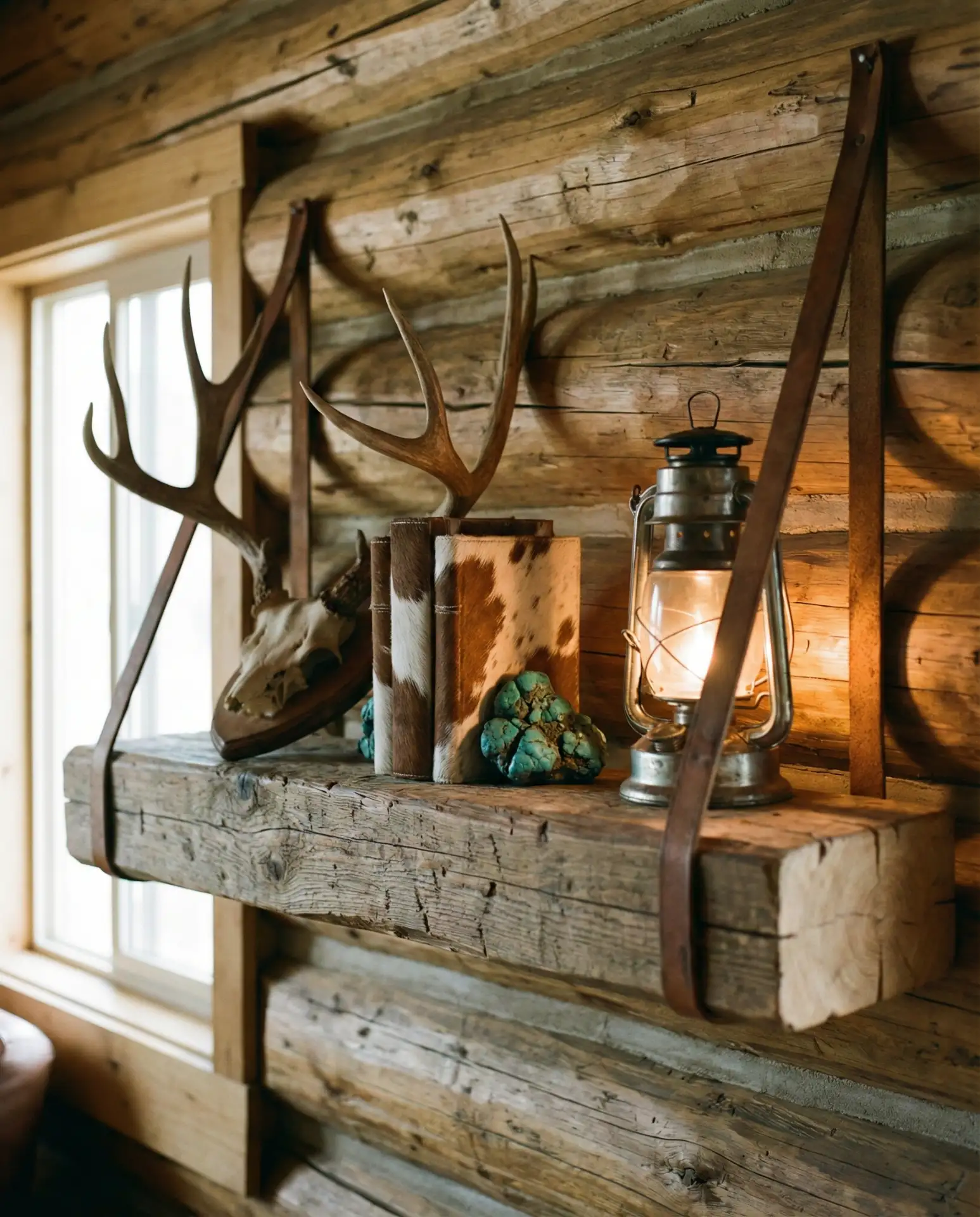 Western Ranch-Style Shelf with Leather Accents 2