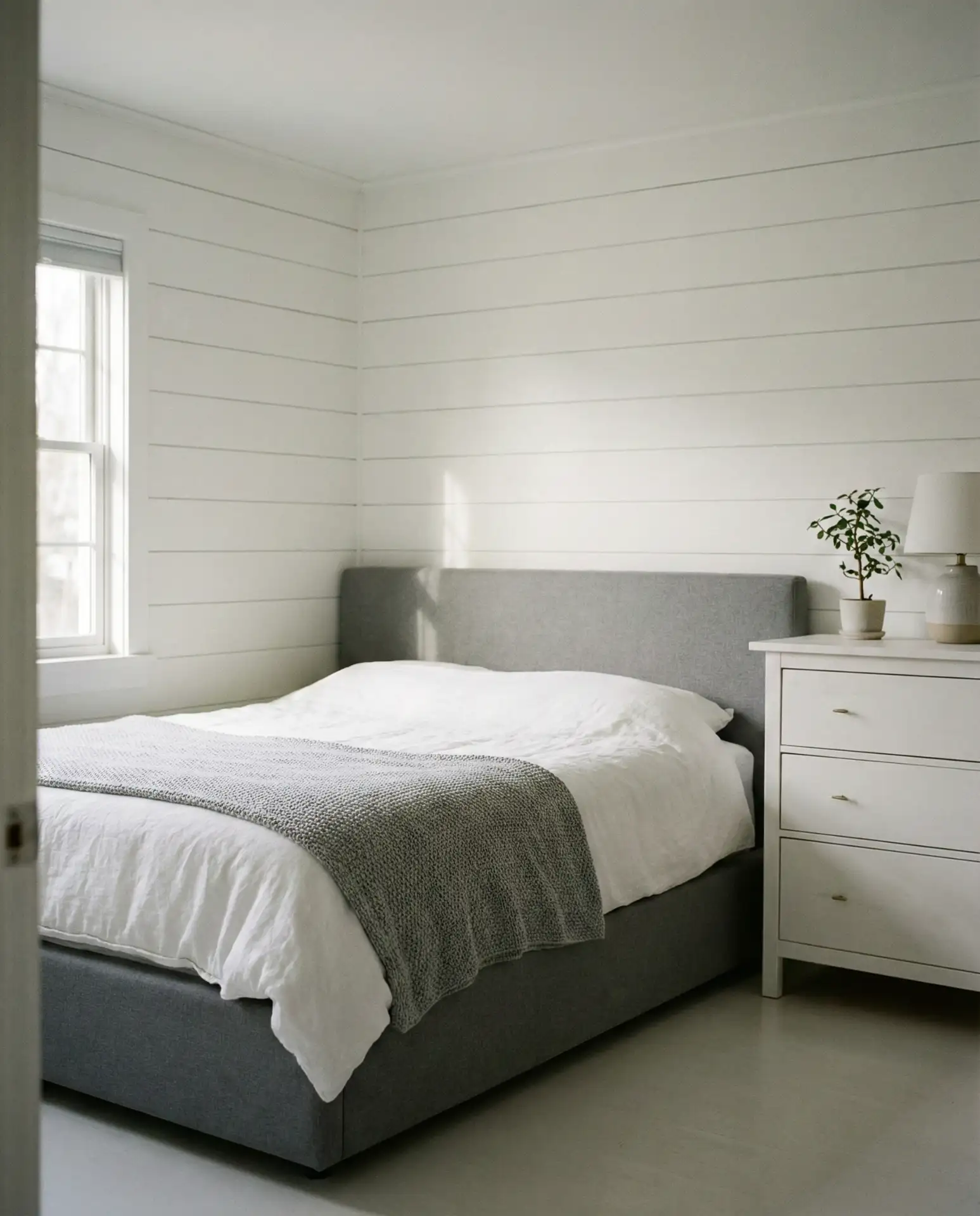 White and Gray Bedroom with Minimalist Styling 1