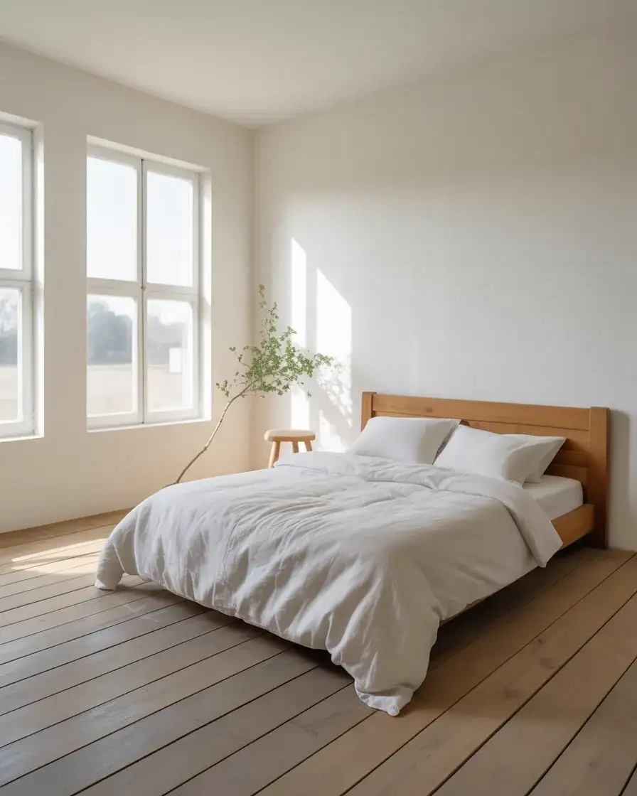 White and Wood Minimalist Farmhouse Bedroom 1