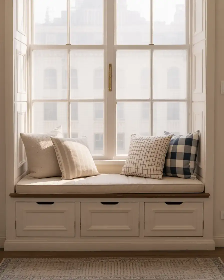 Window Bench with Cushions and Pillows 2