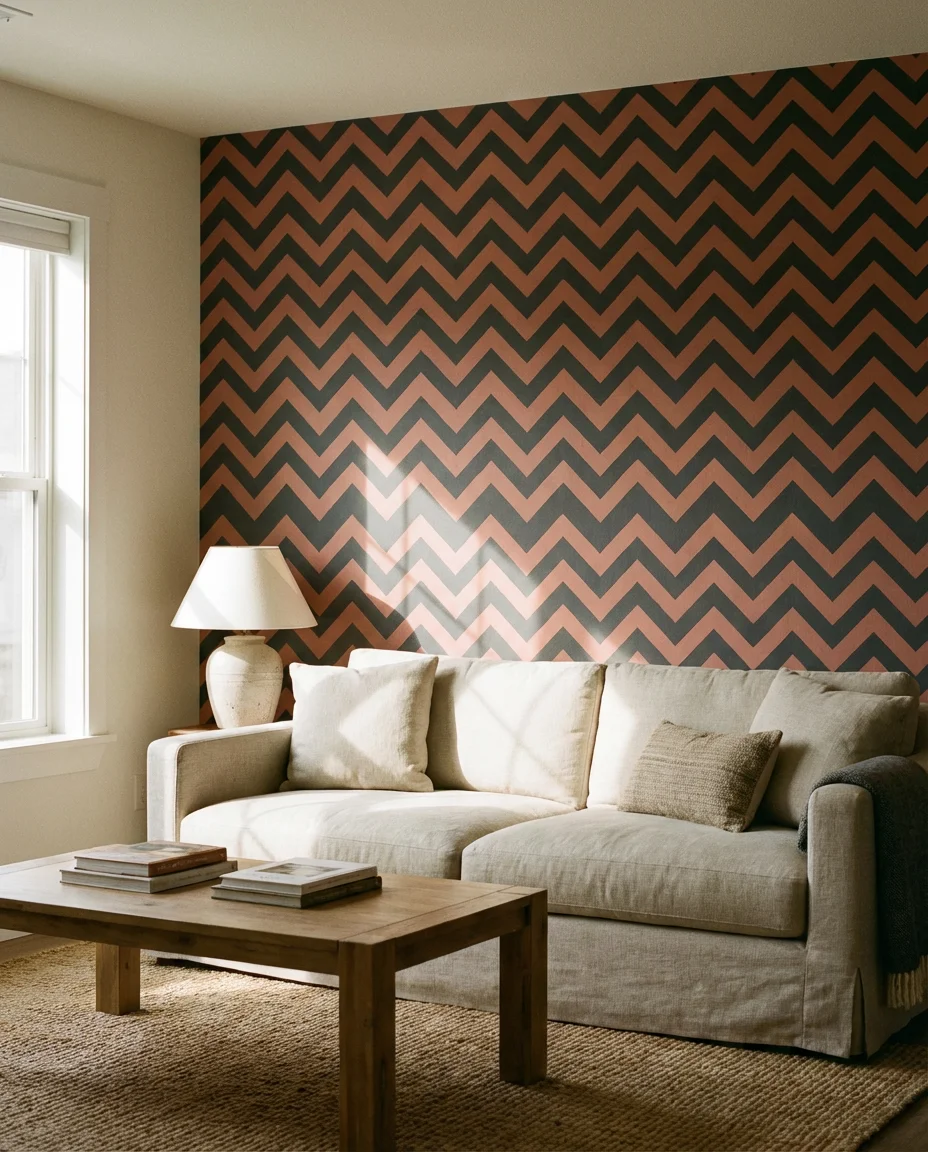 Aesthetic Accent Wall With Geometric Wallpaper 1