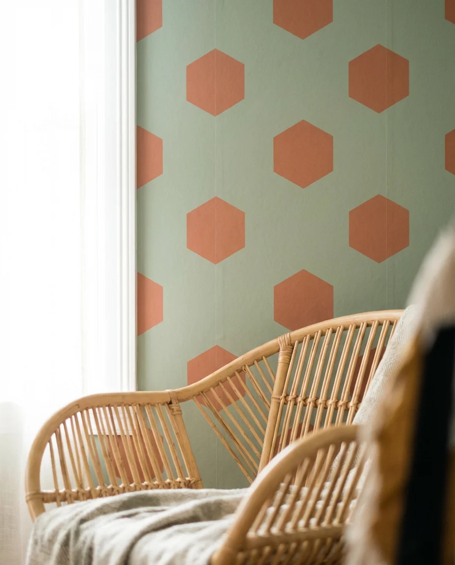 Aesthetic Accent Wall With Geometric Wallpaper 2