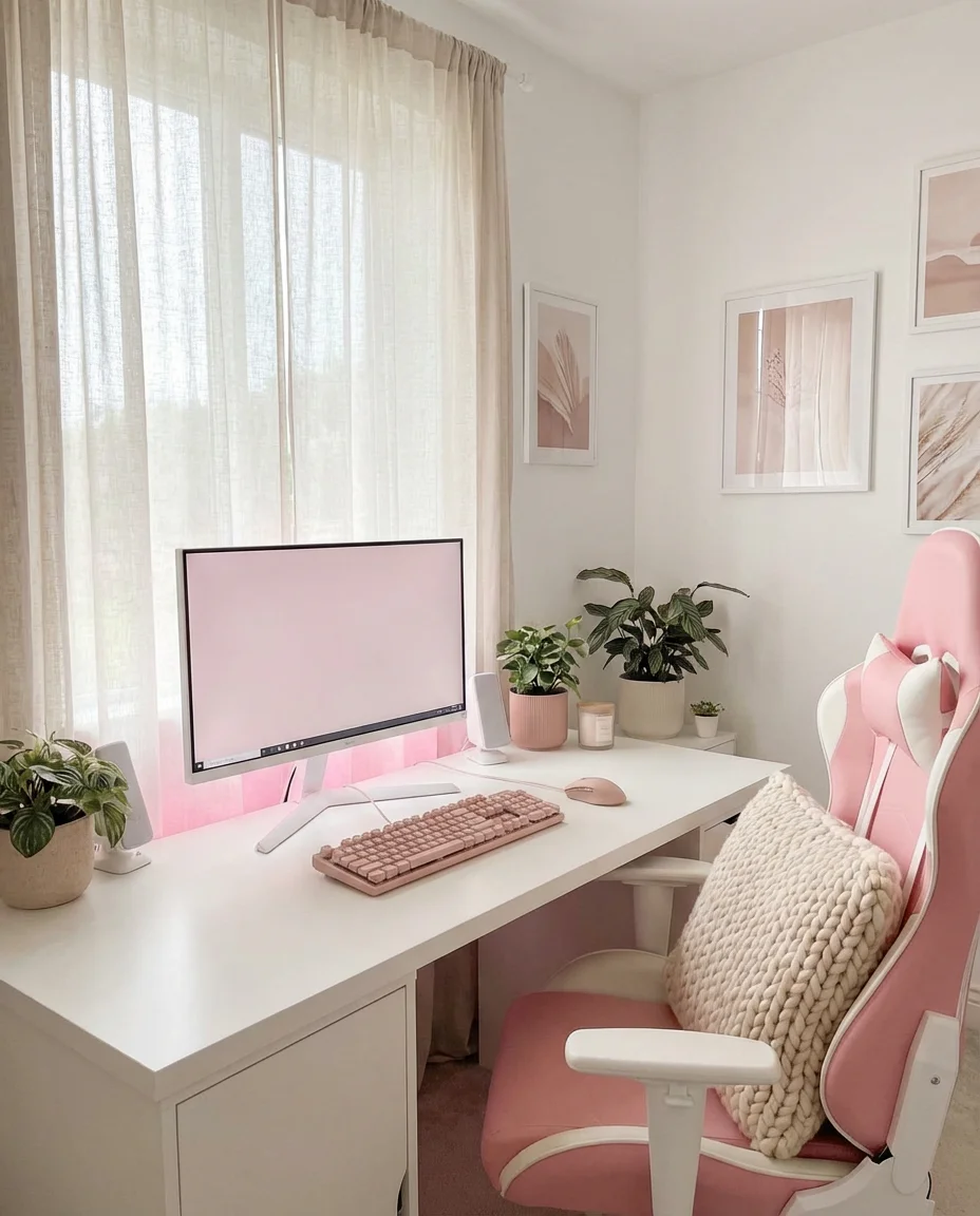 Aesthetic Pink and White Setup 1