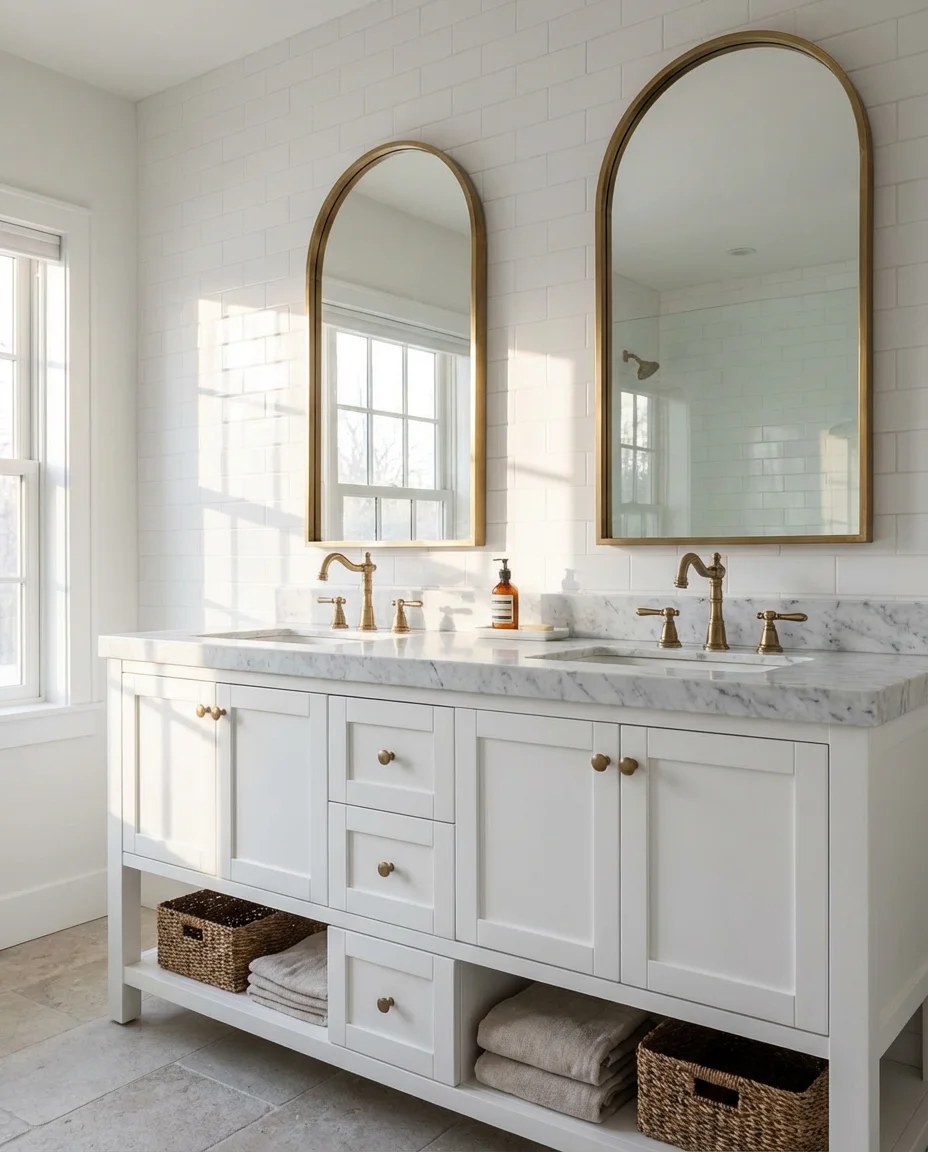 Arched Mirror Above a Double Vanity 1