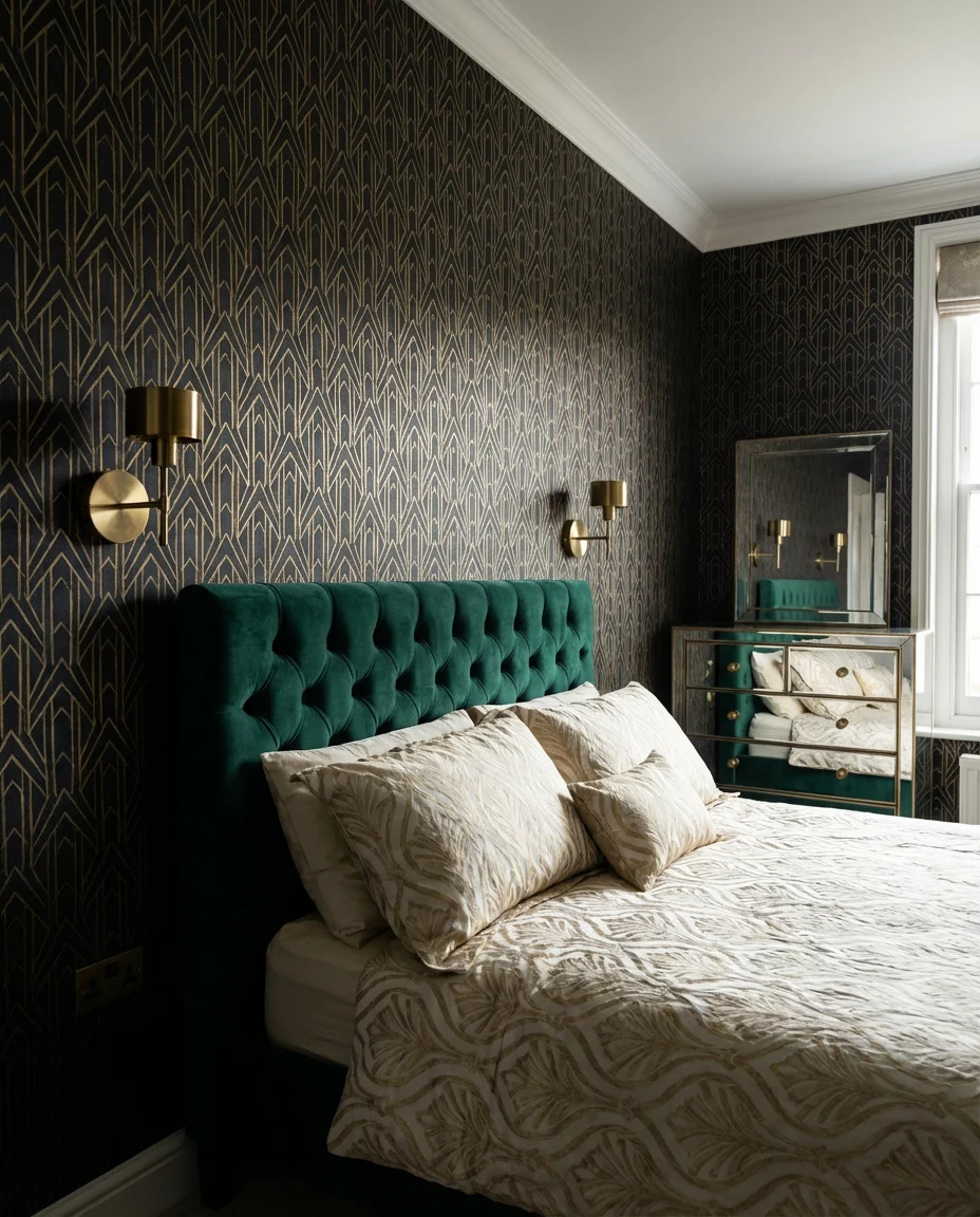 Art Deco Small Bedroom with Geometric Glamour 1