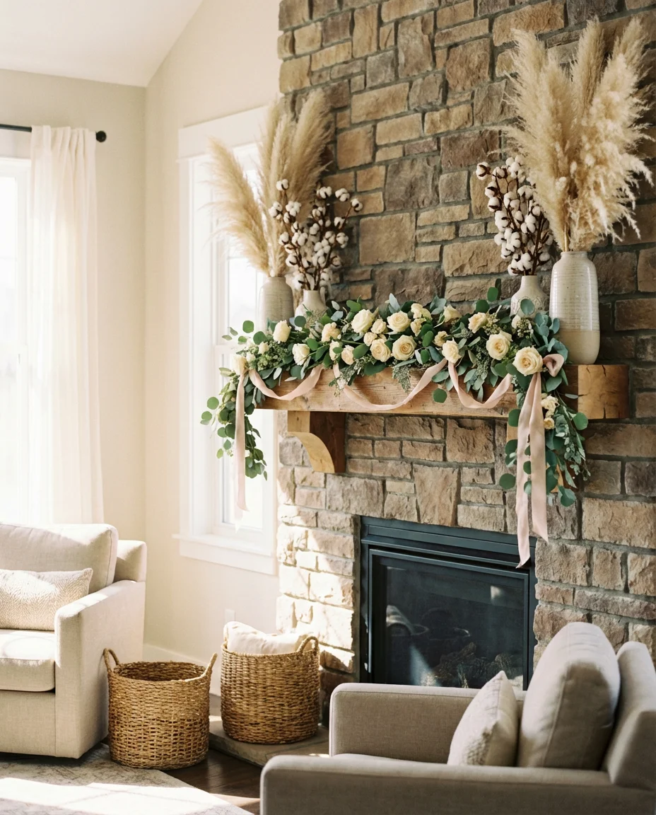 Baby Shower Fireplace Backdrop 1