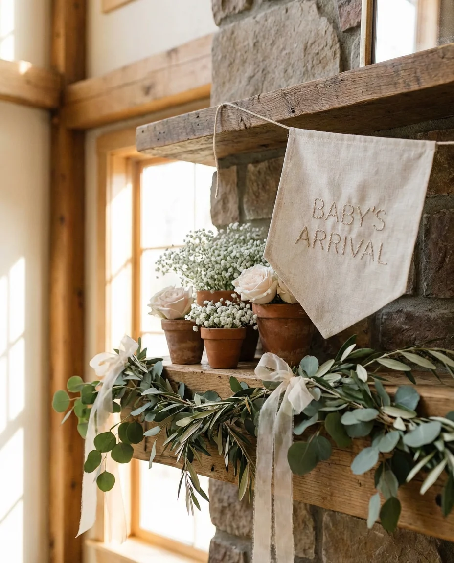 Baby Shower Fireplace Backdrop 2