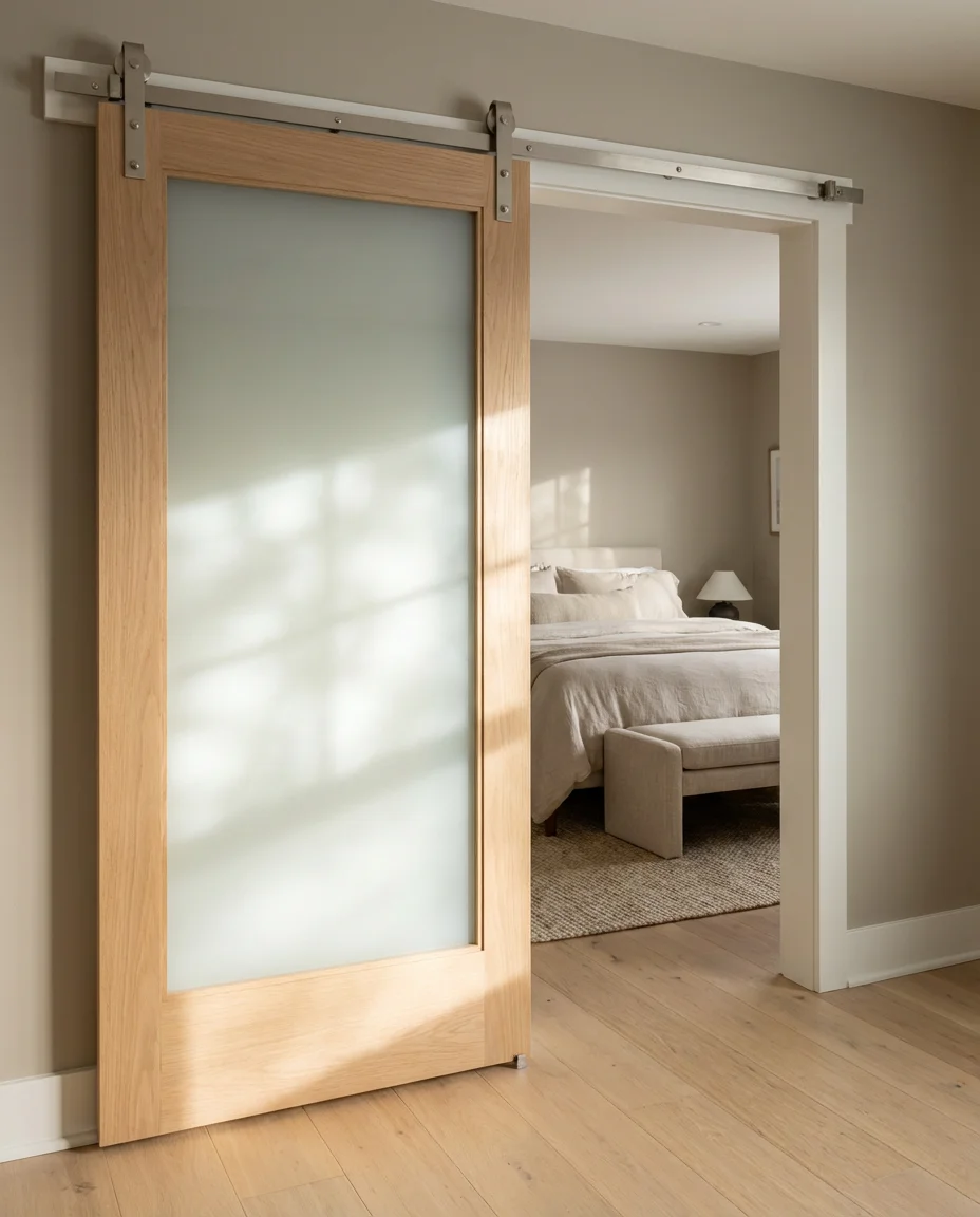 Bedroom Barn Door With Frosted-Glass Panel 1