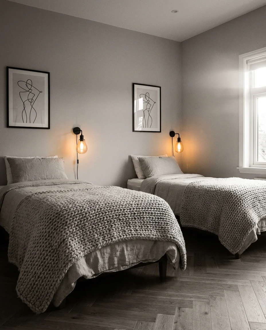 Black and White Twin Bedroom With Graphic Edge 2