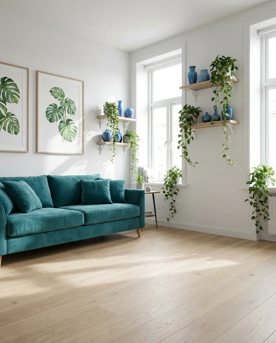 Blue and Green Decor with White Walls 1