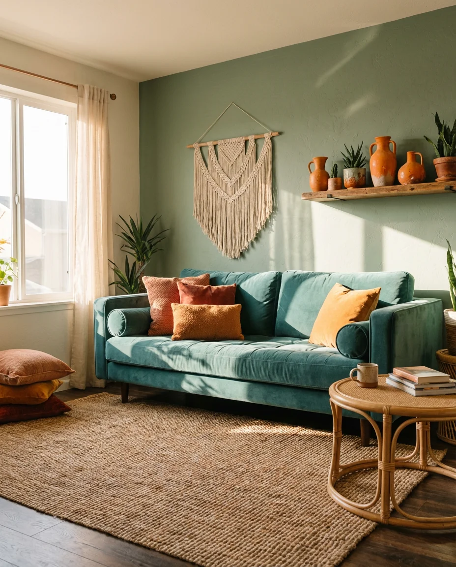 Blue and Green with Orange and Terracotta Accents 1