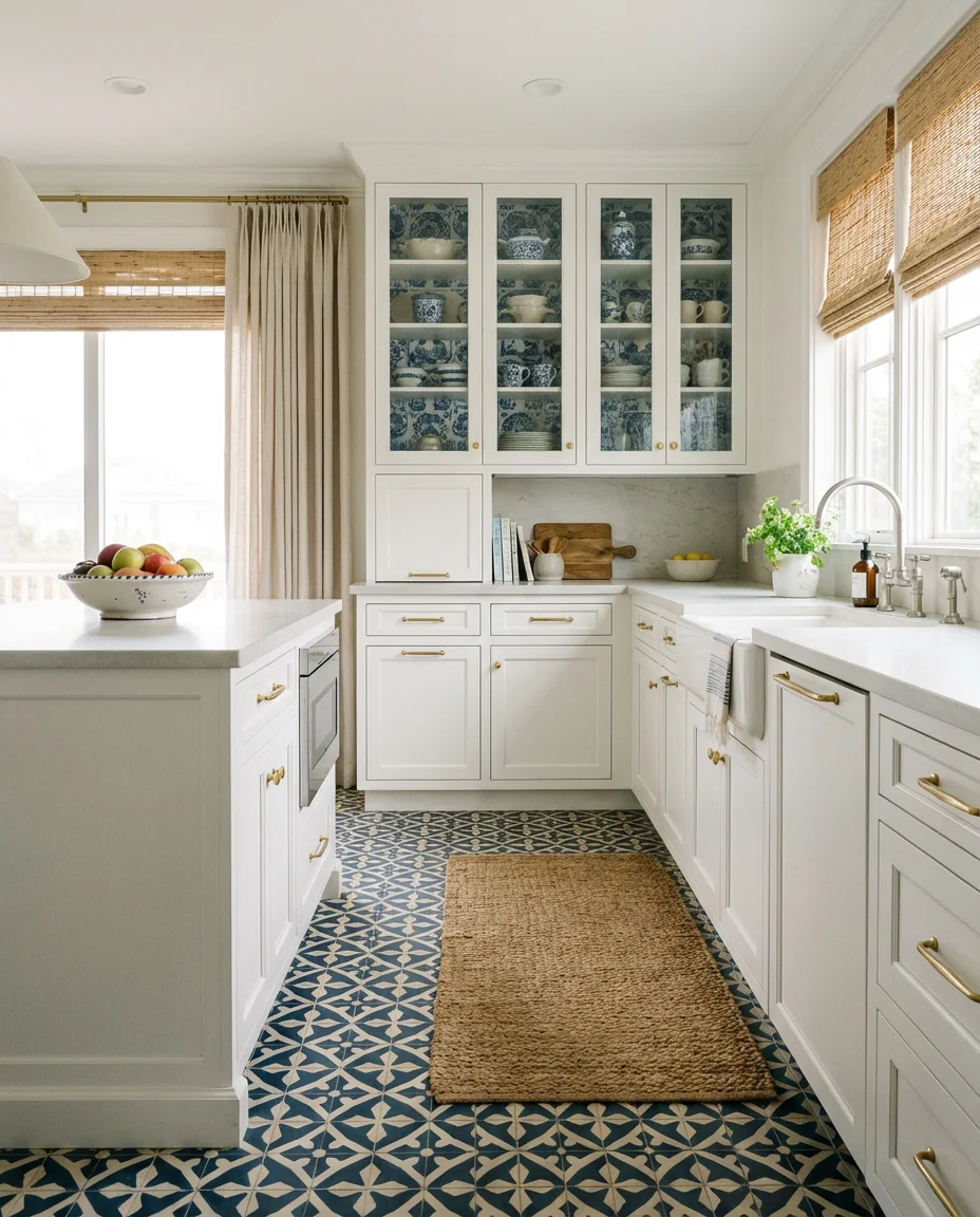 Blue and White Coastal Kitchen with Pattern Play 1