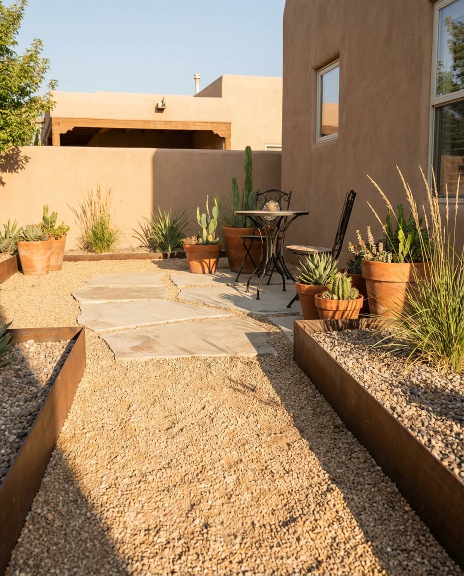 Budget Backyard Oasis with Gravel and Pavers 2