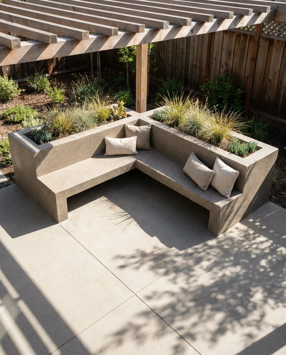 Concrete Patio With Built-In Bench Seating 1